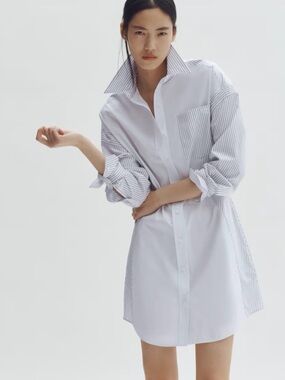 Stella McCartney x H&M Poplin Light Blue Striped Midi Shirt Dress
